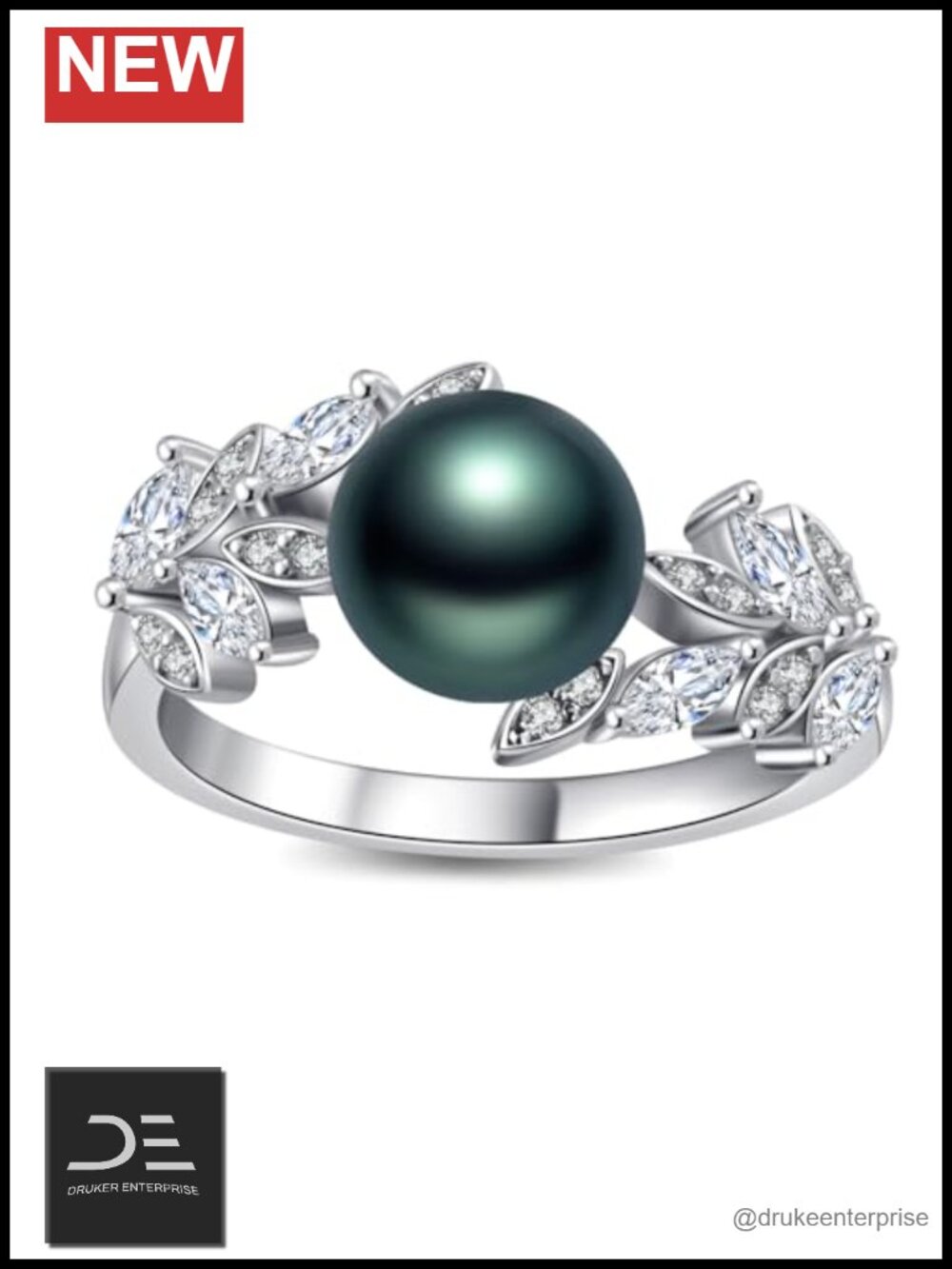 925 Sterling Silver Black Pearl Ring for Women Size 9